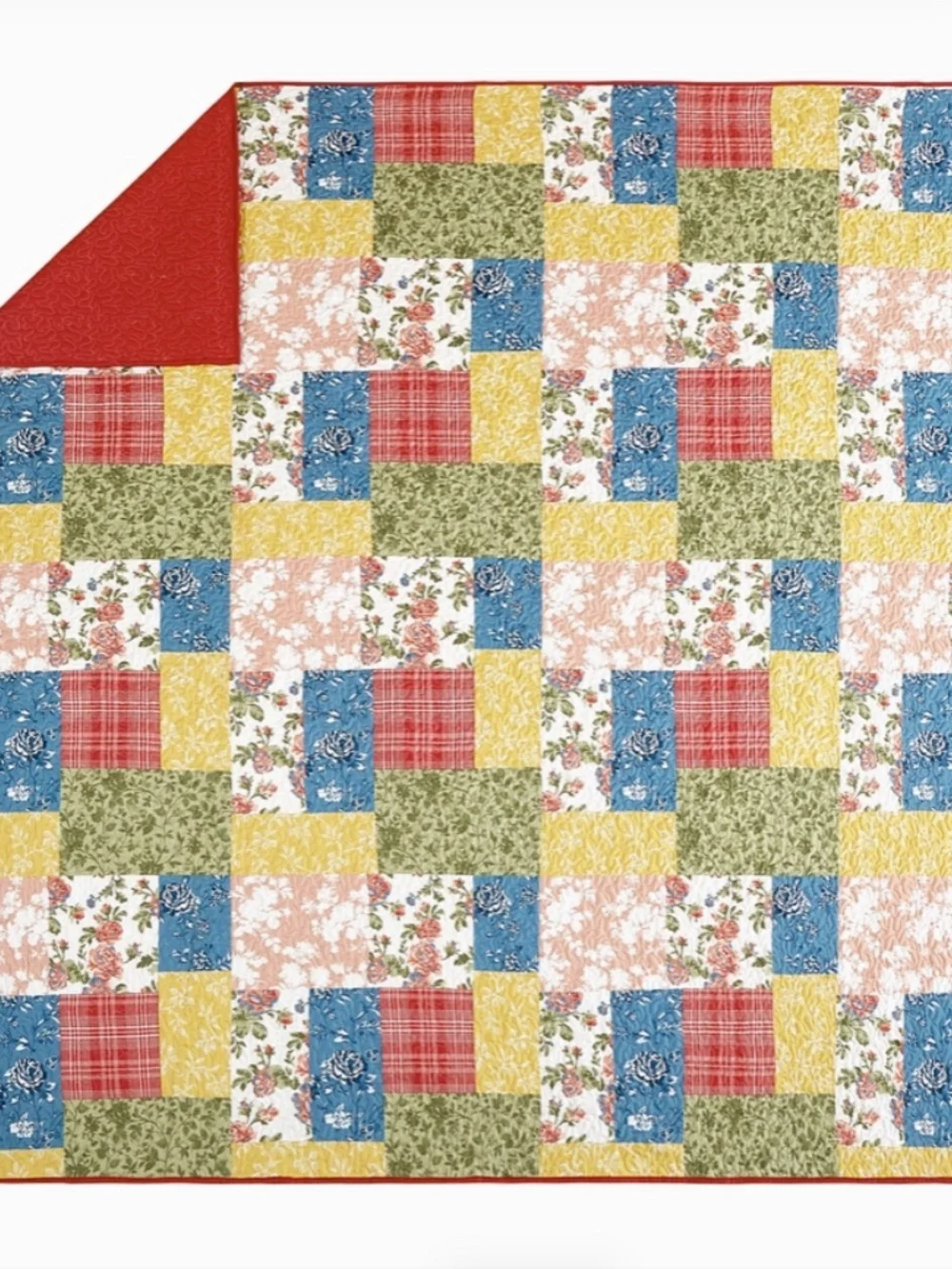 Farmhouse Floral Patchwork Printed Queen Size Quilt Set Cottagecore Shabby Chic